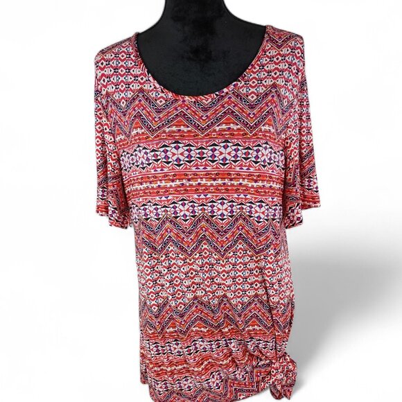 CATO Bohemian Style Tunic Top Large Polyester Spandex Stripes Zigzag Orange - Picture 1 of 4